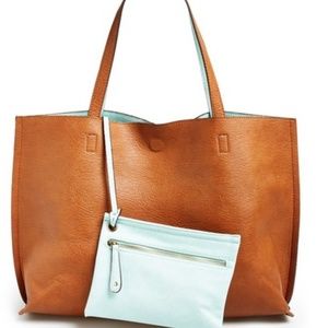 Reversible Faux Leather Tote & Wristlet
